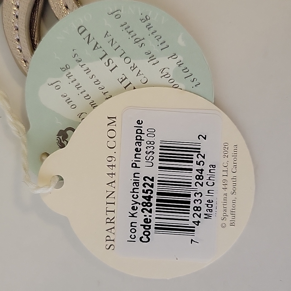 Spartina 449 Icon Keychain Bag Charm Cream Pineapple NEW - Picture 2 of 7